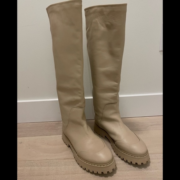 Cream Tall Leather Boots - Picture 8 of 10